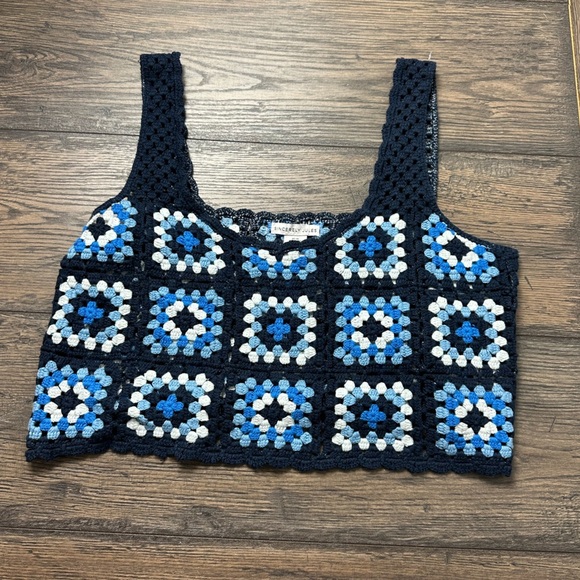 Sincerely Jules Navy and Light Blue Crochet Crop Top - Picture 2 of 3